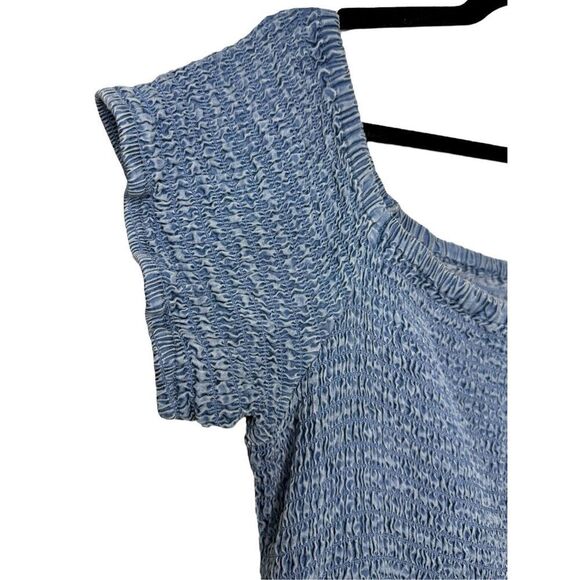 Torrid 3 Chambray Off Shoulder Smocked Skater Dress Blue Above Knee Pockets - Picture 5 of 8